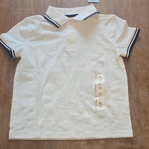 Cat & Jack Boys White Polo w Navy Blue Trim